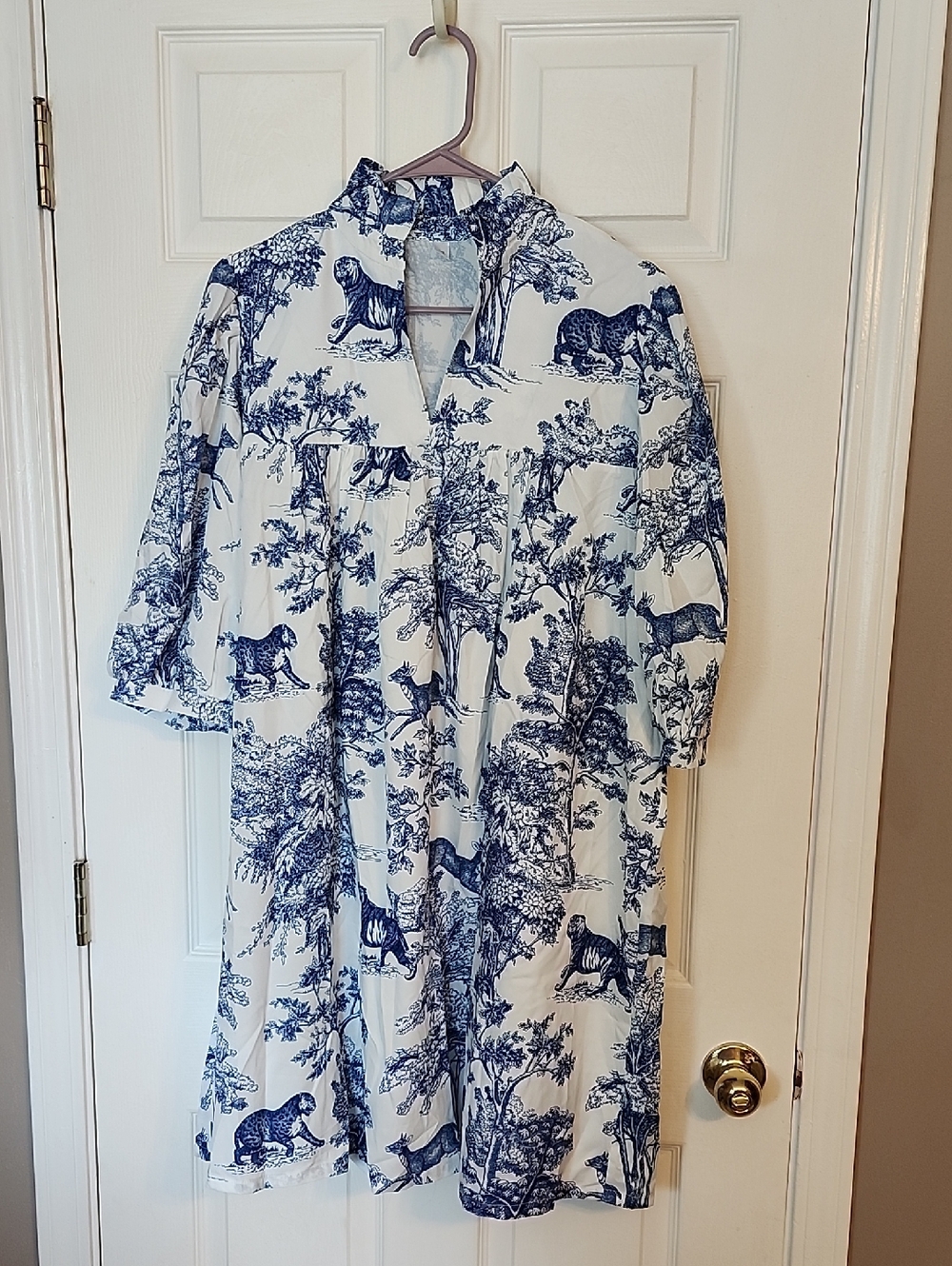 Blue & White Printed Midi Dress